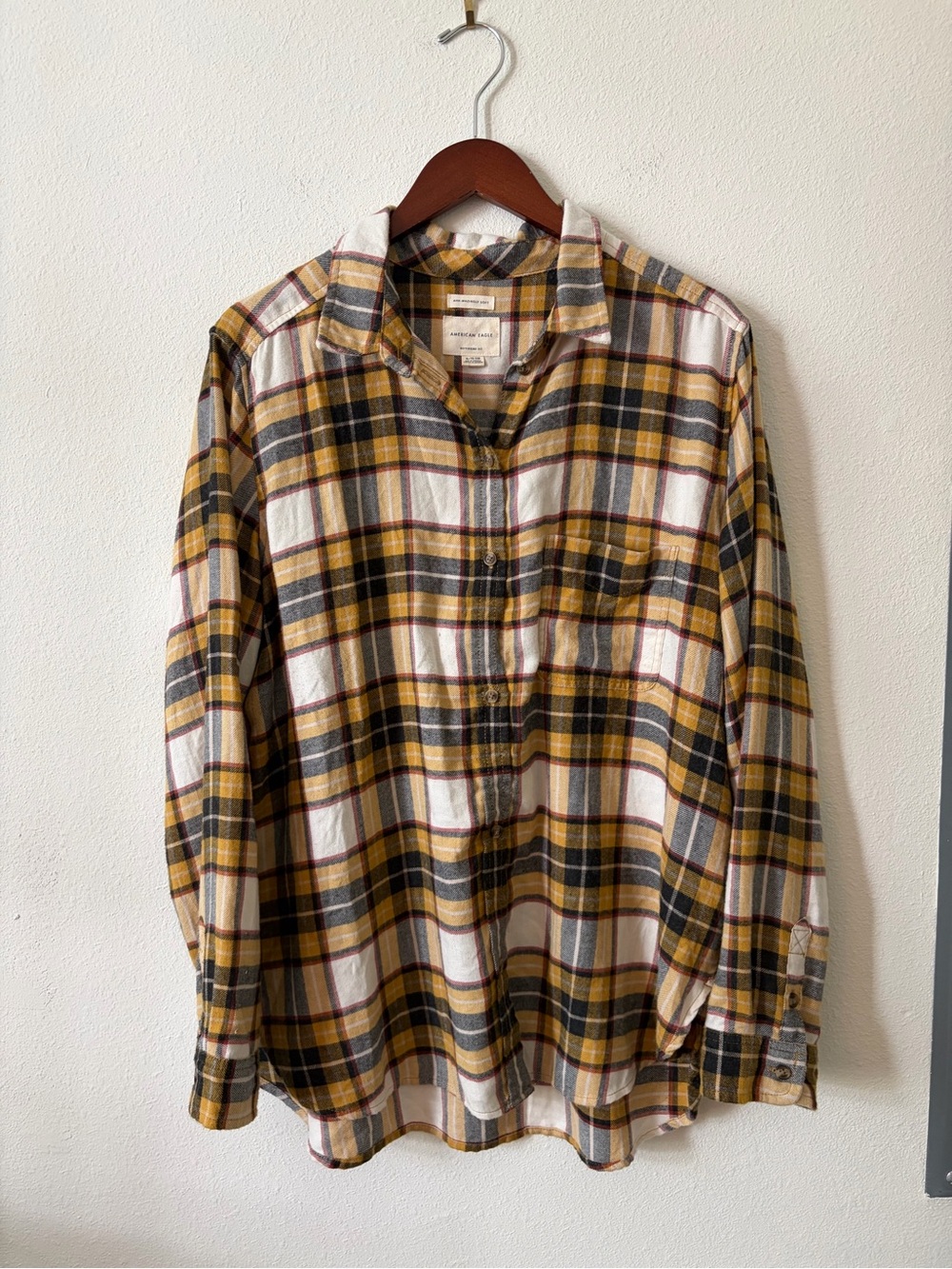 Cozy Cabin Plaid Flannel Shirt XL Mustard Black Ahh-Mazingly Soft Boyfriend Fit